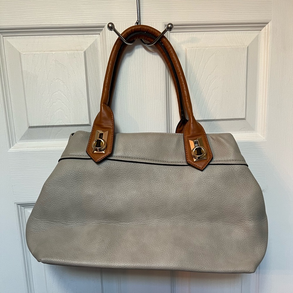 Large pleather gray/brown satchel